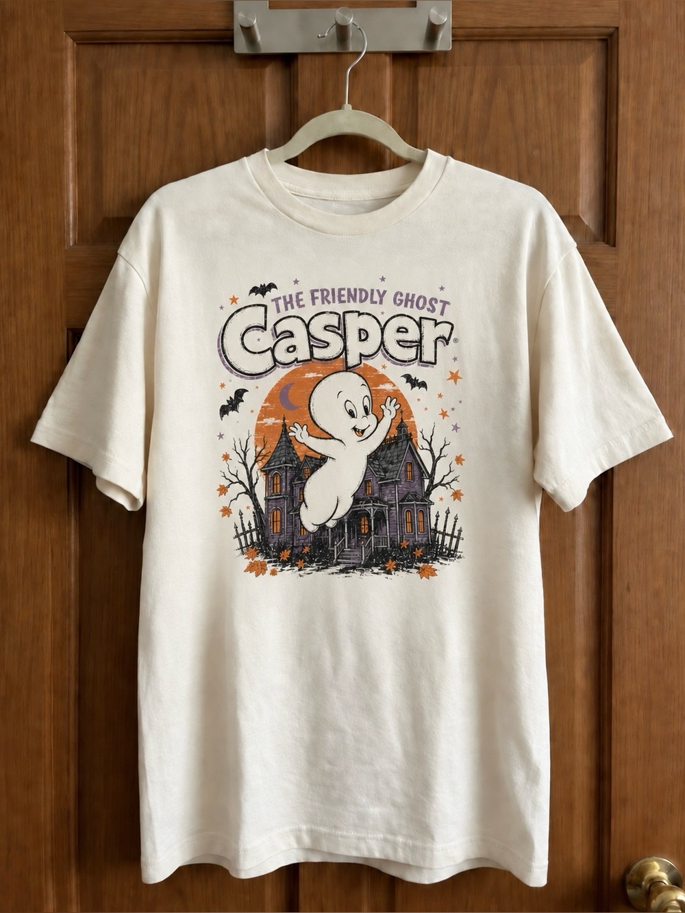 The Friendly Ghost Casper Haunted House Spooky Fall Aesthetic Womens Graphic Tee - Picture 2 of 4